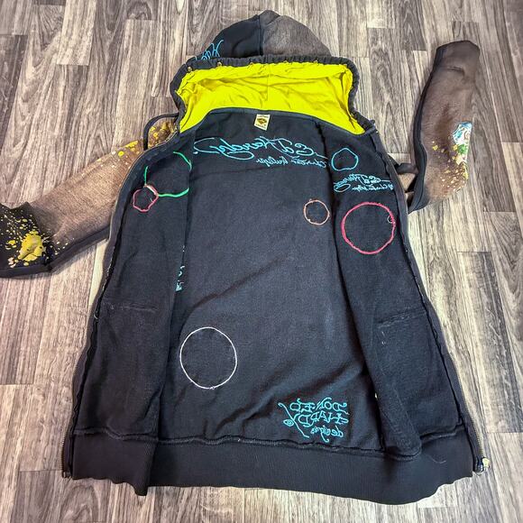 Ed Hardy Tattoo Art Hoodie S Dragon Geisha Tiger Love Kills Spray Zip Jacket - Picture 3 of 15